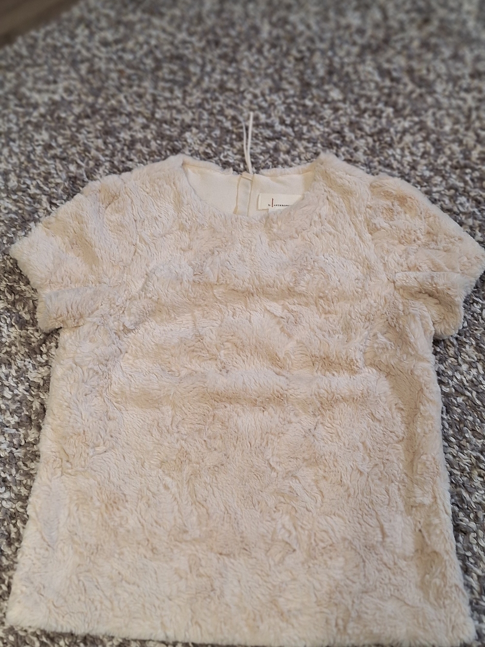 Anthropologie Plush Faux Fur Short Sleeve Top in Light Beige